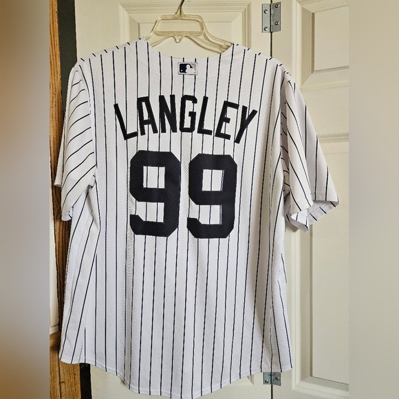 Nike White Pinstripe New York Yankees Men's Shirt/ Jersey LANGLEY 99 Size XL - Picture 6 of 9